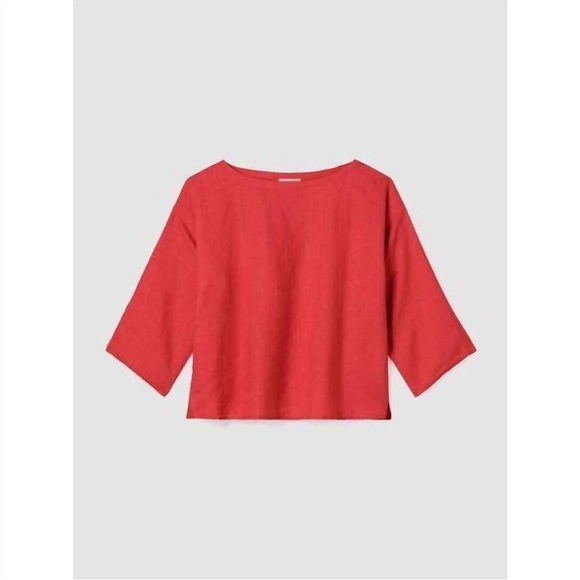 EILEEN FISHER organic handkerchief linen box-top in flame - Picture 2 of 8